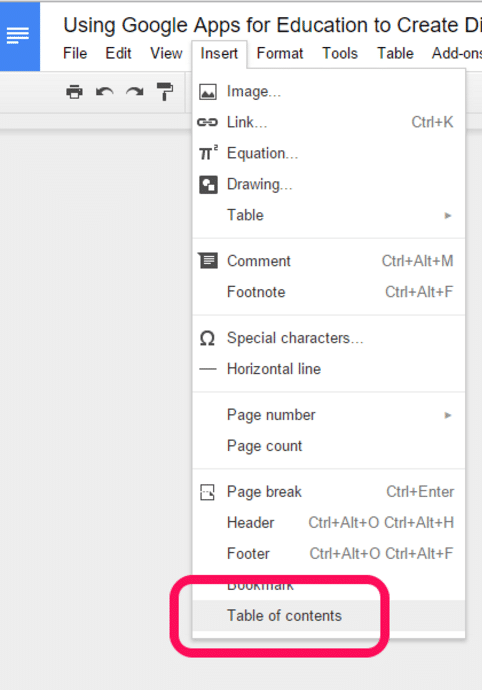 Table of Contents- Formatting- Digital Portfolios with Google Docs2